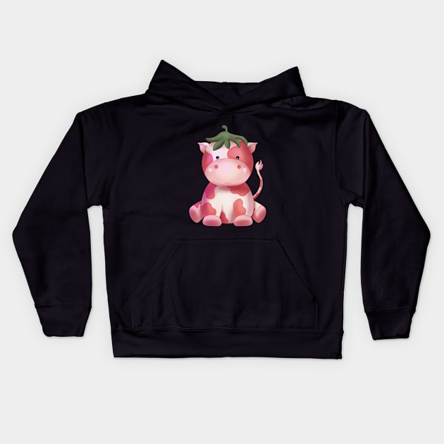 Strawberry Cow Kids Hoodie by Niina